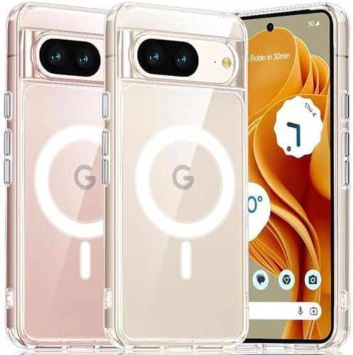 Coiwxmoi Hülle für Google Pixel 8 5G 6,17, Magnetisch Transparent Handyhülle Kompatibel mit MagSafe Kabellosem Laden, PC Rückseite + Dünn TPU Silikon Bumper Stoßfest Schutzhülle für Google Pixel 8 5G