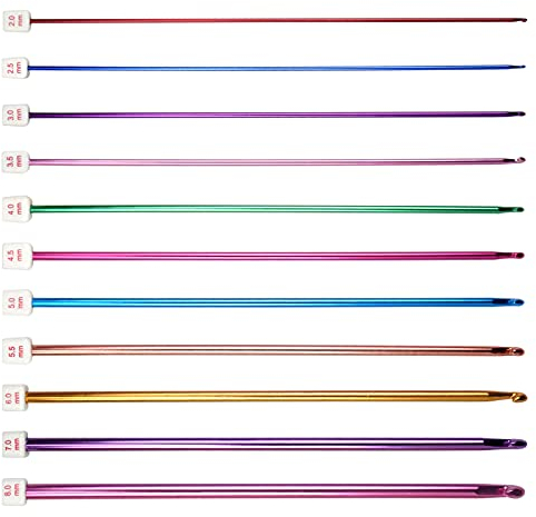 Rapidbok 11 Stück Bunte Afghan Häkelnadeln, Aluminium Stricknadeln mit Langer Griff, 2,0 bis 8,0 mm Leicht Tunesische Häkelnadelset, Stricken Zubehör für Anfänger, Erwachsene, Profis