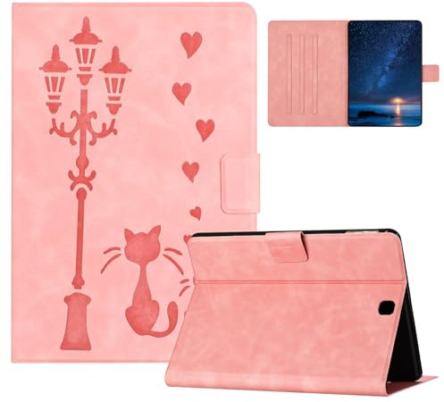 DayQiQiPu Cover per Samsung Galaxy Tab A SM-T550/T555 9,7 2015 Gatti in rilievo in sotto la luce della strada Modello di flip Custodia ultrasottile con Auto Sveglia/Sonno,Rosa
