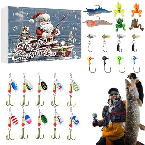Akayoo Angeln adventskalender 2024,Fishing Adventskalender 2024,24 Angeln Köder Angelzubehör Set Adventskalender,Angelgerät Weihnachtskalender Mädchen Köder Set,weihnachtskalender Männer 2024