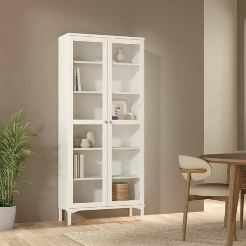 Dmora - Vitrine Felicie, Buffet d'exposition, Vitrine Polyvalente, Buffet de Salon, 89x36 h203 cm, Blanc