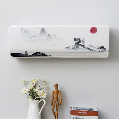 Hixingo Cache Climatiseur Interieur Suspendu, Style Chinois Couvercle Climatiseur Anti-Poussière Élastique Housse de Protection Climatiseur Universel (Peinture de Paysage,86x23x30cm-1.5-2p)