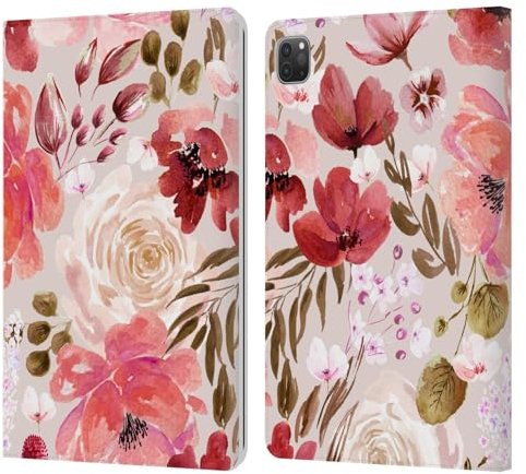Head Case Designs Offizielle Anis Illustration Hellrot Blumenmuster Leder Brieftaschen Handyhülle Hülle Huelle kompatibel mit Apple iPad Pro 11 2020/2021 / 2022