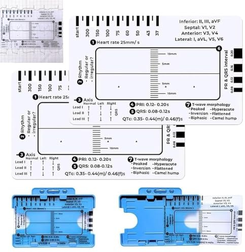 EKG-Lineal mit 7 Stufen, Kunststoff-Lineal für EKG/EKG-Interpretation, transparenter EKG-Messschieber, 2 Stück