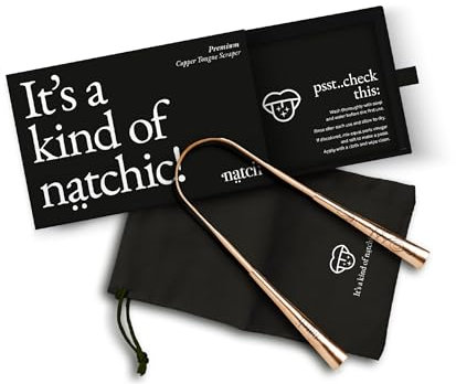 Natch Natchic Premium Kupfer Zungenreiniger, Ayurvedisches Reinigungstool mit Aufbewahrungstasche, Schwarz