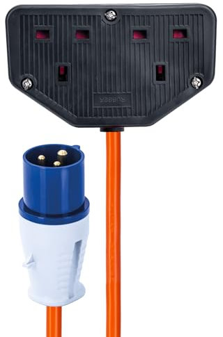 Status 16A Site Plug to 2 Way UK Socket, 20cm Adaptor Cable Perfect for Camping Caravan, Motorhome, Campervan, IP44, Weatherproof, 16APTUK2SCK1PK10