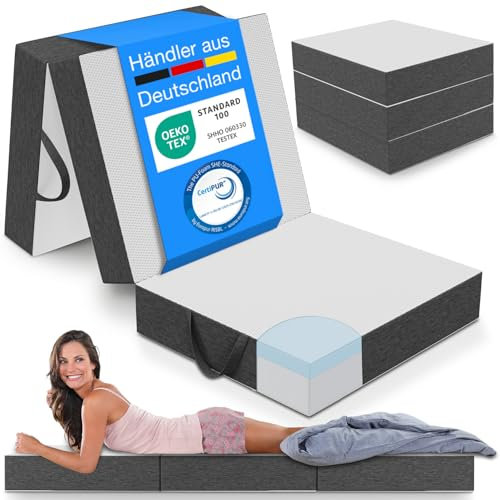 ELONEO Premium Visco Klappmatratze 75x200 cm, extra hoch 15 cm, Gästematratze klappbar, Faltmatratze, Faltbare Matratze, Bandscheibenwürfel, Reisematratze, Gästebett klappbar, Klappbett waschbar