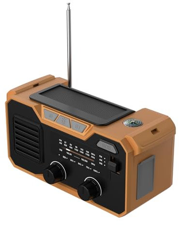 Radio A Manovella Di Emergenza 27000 Mah, RadioSolare Fm/Am,RadioDinamo Solare Con Allarme Sos E Lampada, RadioManovella Può Caricare Un Telefono Cellulare E Riprodurre Tramite Bluetooth (Arancione)