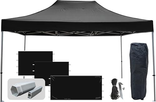 Profi-ZELTE.DE Alu Faltpavillon Hexagon Profi-LINE Alurahmen Hexagon 40mm, 100% wasserdicht (Schwarz, 3x4,5 mit 3 Seiten)