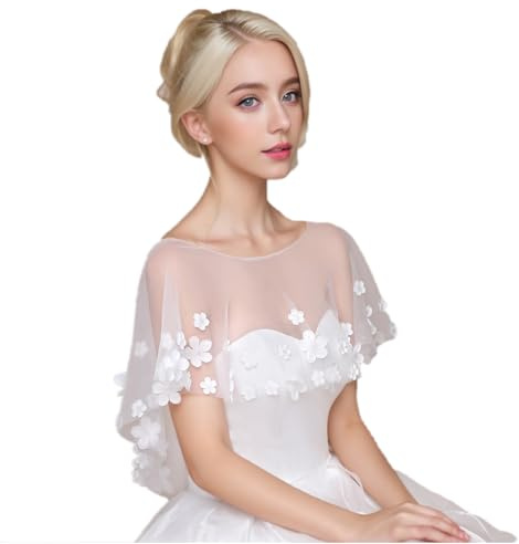 Kvinnor spets halsduk wrap för brud med broderad spets tyll bröllopsklänning cover up brud bolero jackor formell fest bal kväll cape, Elfenben-2, one size
