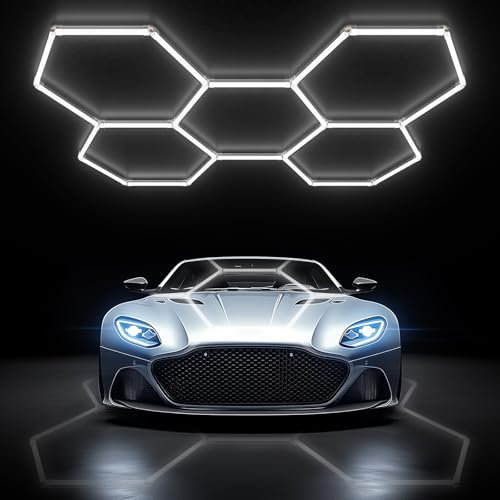 Gonengo Hexagon LED Garage Light - Package 25 Upgrade, 6500K Super Bright Auto Repair Ceiling LED Garage Light for Warehouses, Workshops, Gymnasiums, Basements, Auto Detail Car Washes