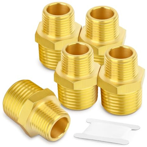 TAILONZ PNEUMATIC 5PCS tubo de latón, adaptador reductor, espiga hexagonal, 3/8-pulgada de tubo macho x 1/4-pulgada de tubo macho