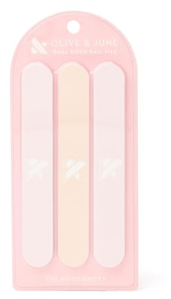 Olive & June Lot de 3 limes à ongles double face pour lisser et façonner, 2 styles de salon pour manucure et pédicure, outils professionnels pour usage domestique, finition douce à double grain