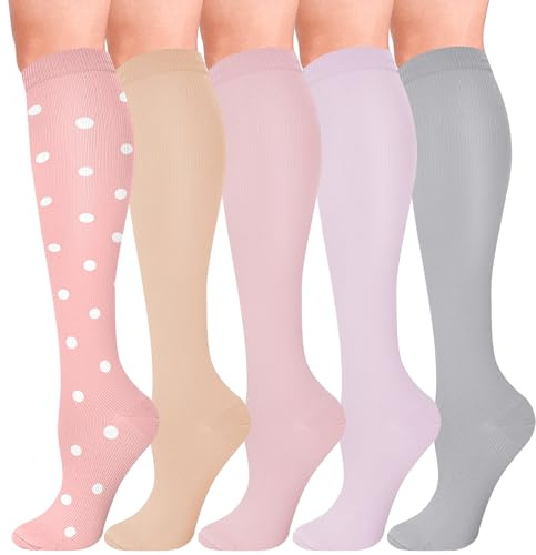 HIPOWER 5Paar Kompressionsstrümpfe Damen Herren Sport Stützkniestrümpfe | Bunte Stützstrümpfe, Reisestrümpfe Compression Sock Für Flug Radsport Reisen Sport Alltag