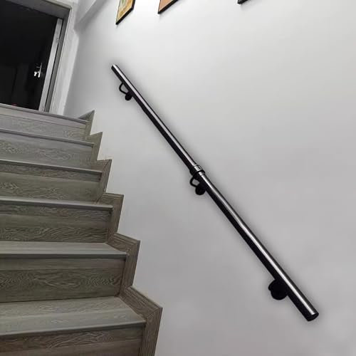 20ft Non-Slip Wrought Iron Stair il, Black Metal Indoor/Outdoor Railing, Safety Support Rod for Home Garden Corridor, Durable Wall Balustrade Foot Rail