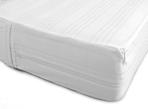 Coprimaterasso con Cerniera, Fodera Materasso con Cerniera, per letto Matrimoniale, in Cotone Damascato, tessuto sanforizato aster (Bianco, Matrimoniale 170x200)