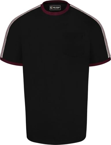 Kam Jeanswear Mens Shoulder Tape Ringer Short Sleeve T-Shirt - Black - 4XL
