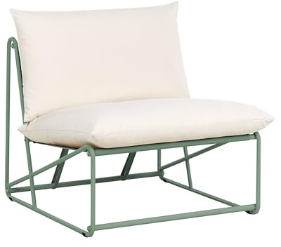 Beliani Low Oversized Chair Metal with Seat Backrest Cushions Indoor Outdoor Furniture Armless Garden Green Pico