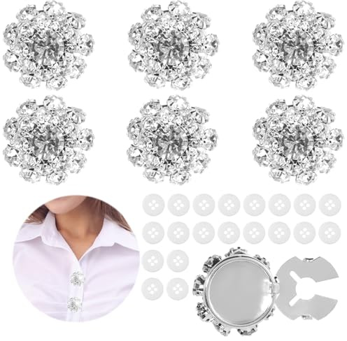 YBEATY Set di 6 copribottoni decorativi con strass e 20 bottoni da cucito, gemelli in cristallo lucido, per donne, uomini, camicette, polsini, smoking, camicie, accessori per cucito, fai da te e