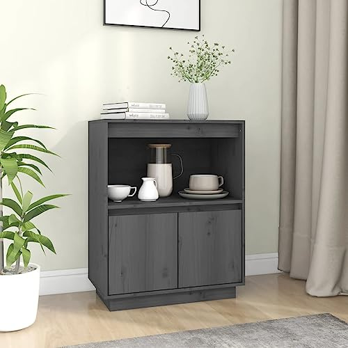 YuuSsea Sideboard Grau 60x34x75 cm, Massivholz Kiefer, mit Stauraum für Bücher, dekorativer Beistellschrank, Robustes Buffet