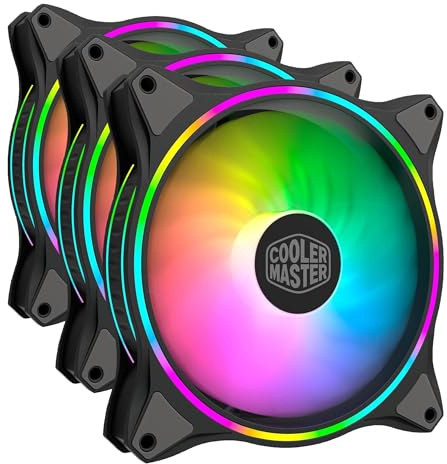 Cooler Master MasterFan MF140 Halo ARGB - Ventilateurs de Boîtier 140 mm, Éclairage RGB Adressable à Double Boucle, Pales Hybrides Incurvées, Capteur Intelligent Anti-Bourrage (Lot de 3)