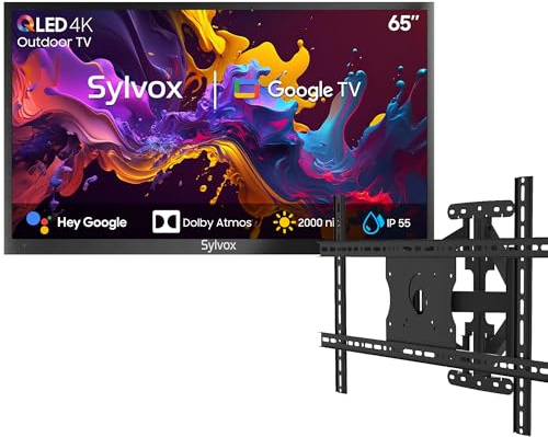 SYLVOX 65 TV da Esterno con Copertura & Supporto da Parete, QLED 4K UHD 2000Nits, Smart Google Outdoor TV - IP55 Impermeabile, Dolby Audio, WiFi e Assistente, Bluetooth, DVB (Pool Pro 2.0 QLED)