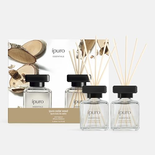 ipuro Essentials CEDAR WOOD Raumduft mit Stäbchen 2x50 ml - Raumerfrischer mit Orange, Zitrone, Rosmarin, Ylang Ylang, Sandelholz & Vanille Duft Aroma - Diffuser mit Stäbchen - Lufterfrischer
