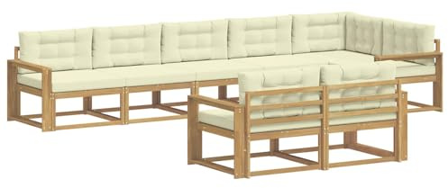 vidaXL Outdoor-Sofagarnitur mit Kissen 6 pcs Weiß und Creme Polyester, Akazienholz Sofa, modernes Outdoor Lounge Set, langlebige Gartenmöbel, vielseitige Sitzgelegenheit für Terrasse