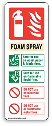 Foam Spray, Fire Extinguisher ID Sign - [75mm x 200mm] Adhesive Sticker
