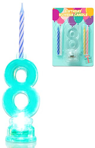 NOVELTY PLACE Multicolor Flashing Number Candle Set, Color Changing LED Birthday Cake Topper with 4 Wax Candles (Number 8)