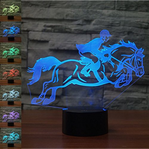 KINGCOO 3D Optical Illusion Lampe LED Nachtlichter, Verstellbar 7 Farben LED Schreibtischlampen Acryl Licht Berührungsschalter Stereo Visual Atmosphäre Tischlampe,Geschenk für Weihnachten (Reiten)