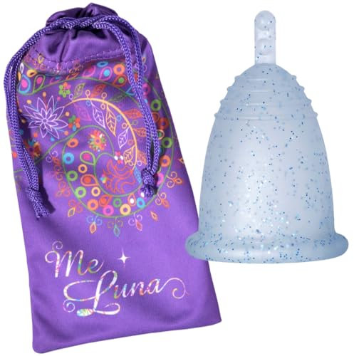 Coppa mestruale Classic con manico blu glitter, taglia S