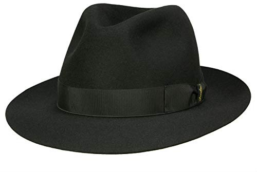 Borsalino ultraleichter 50g Fedora Herrenhut aus Haarfilz - Schwarz/Schwarz (42/1) - 59 cm