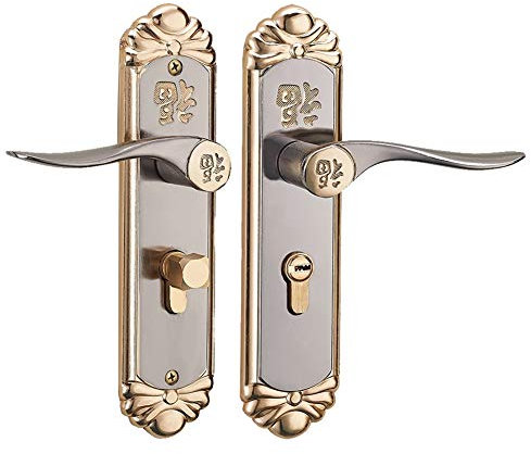 Sonew Juego de cerradura con manija de la puerta de aleación de zinc, estilo europeo Manija interior, silenciosa Cerradura de la puerta de seguridad para el hogar Juego de cilindro con llaves