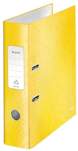 Leitz Qualitäts-Ordner 180°, 10er Pack, A4, 8 cm Rückenbreite, laminierte Graupappe, Gelb, WOW Serie, Design kann variieren, 10050016
