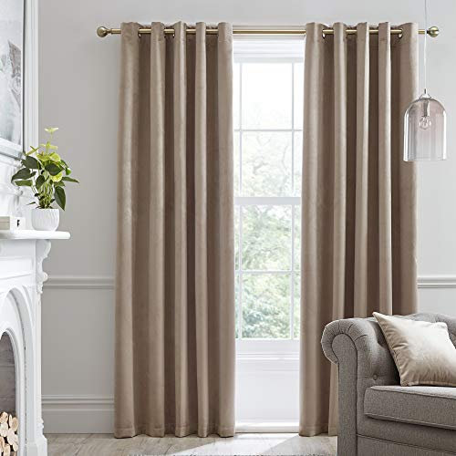 Laurence Llewelyn-Bowen Montrose Brown Beige Blackout, W46 x L72 (117 x 183cm), Cream Velvet Living Room & Bedroom, Taupe Thermal/Eyelet Curtains, Linen
