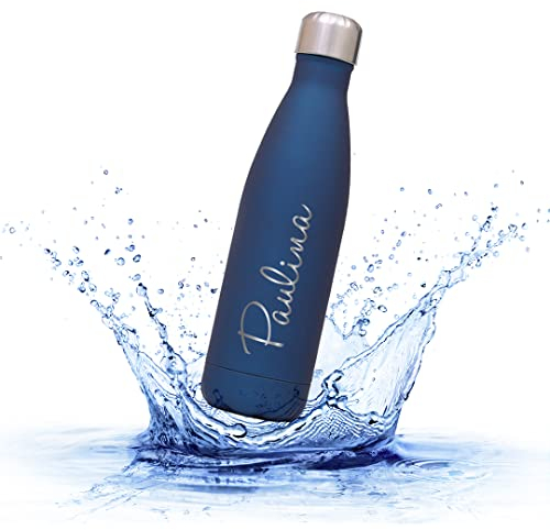 Sprengers – Personalisierbare Trinkflasche aus Edelstahl – auslaufsichere & thermoisolierte Wasserflasche hält Getränke bis zu 18 Stunden warm oder kalt – Gravur mit Namen und Motiv (Blau, 0.5 l)