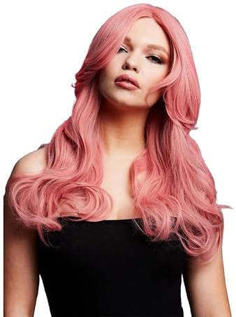 Smiffys Fever Nicole Wig, True Blend, Ash Pink Soft Wave, Side Parting, 66cm/26in, Fever Wigs Fancy Dress, Halloween Fancy Dress Accessories Dress Up Wigs