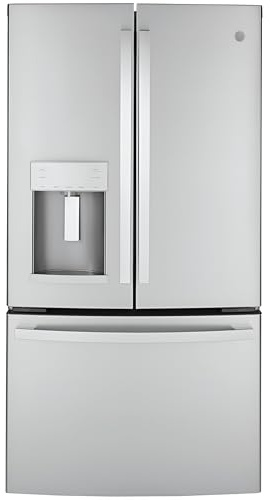 GE GYE22GYNFS 36 French Door Counter Depth Refrigerator with 22.1 cu. ft. Total Capacity Space Saving Ice Maker Showcase LED Lighting in Stainless Steel