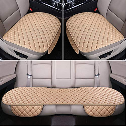 Auto Sitzauflage Sitzkissen Sitzbezüge Universal Sitzauflagen Vordersitzbezüge und Rücksitzbezüge (Beige,Dreiteiliges Set)