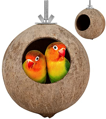 Balacoo Vogelhaus aus Kokosnussschalen, natürliche Kokosnuss-Schale, Vogelkäfig für Wellensittiche, Papageien, Haustiere