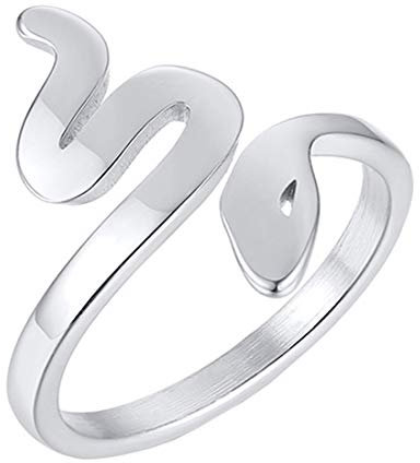 HIJONES Damen Einfach Öffnen Schlange Tier Ring aus Edelstahl Einstellbar Silber Größe 54