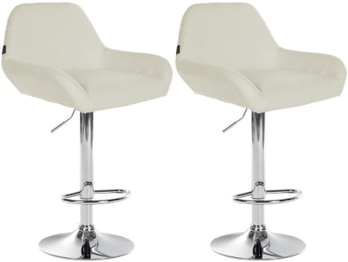 CLP 2er Set Barhocker höhenverstellbar Braga, mit Stoffbezug und Rückenlehne, Metallgestell mit Fußstütze, Thekenhocker | Farbe Creme Gestell Farbe Chrom