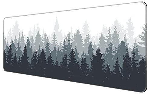 Dynippy Tapis de souris de jeu fin et étendu avec bords cousus - Grand tapis de souris et clavier XXL - Tapis de bureau pour gaming, bureau et maison - 80 x 30 x 0,2 cm - Arbre de forêt