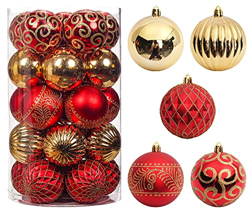25 Stück Christbaumkugeln, 8 cm, bruchsicher, Weihnachtsdekoration, Dekorationen für Weihnachtsbaum, hängende dekorative rote Goldkugel-Set für Zuhause, Party, Hochzeitsdekoration