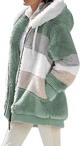 ABINGOO Manteaux Polaire Zippée pour Femme Mode en Peluche à Capuche Épaissir Blouson Chaud Hiver Décontractée Doux Ample Veste(Vert,XL)