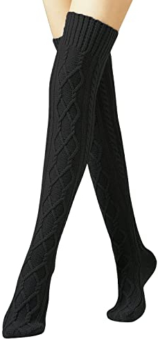 Women Girls Cable Knit Over Knee Warm Socks Winter Thermal Leg Warmers Long Soft Knee High Legging Socks Thigh High Long Boot Socks Stocking Stretchy Knit Knee Brace Support Protector Knee Warmer Pad