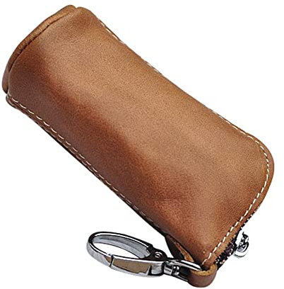 MoreChioce Leder Schlüsseltasche, Echtes Leder Autoschlüssel Abdeckung Manner Frauen Schlüsseletui Auto Schlüsselanhänger Tasche Mini Geldbörse Vintage Leder Schlüsselmäppchen Karabienerhacken,Braun