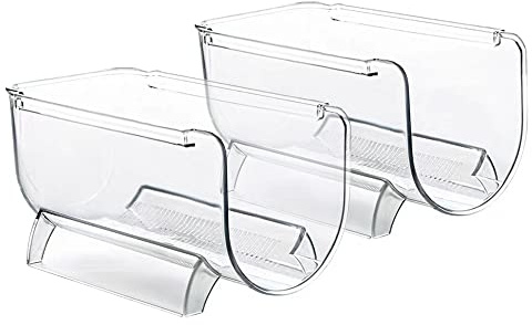 Heshebuy Set of 2 Bottle Racks, Fridge Organiser Bottle Rack, Stackable Wine Rack Bottle Holder Made of Plastic