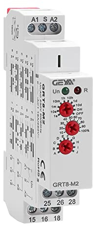 GEYA 16A Relè temporizzatore multifunzione 10 funzioni AC230V Relè di controllo a 2 uscite(GRT8-M2,AC230V)